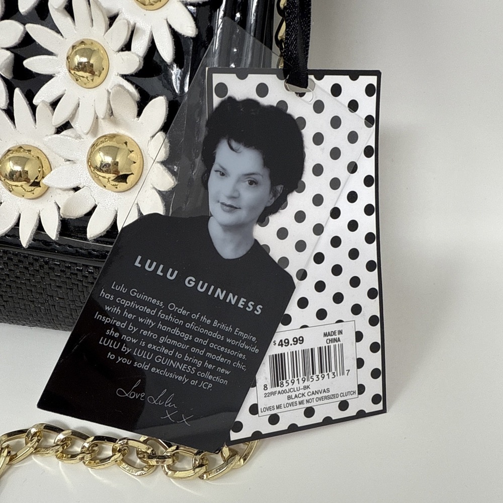 Lulu Guinness Handbag Loves Me Loves Me Not Oversized Clutch Black Daisy's NWT - Picture 2 of 9